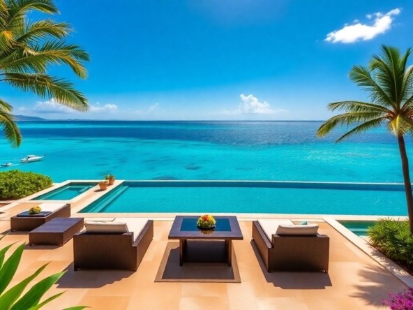 Luxury Caribbean home with stunning ocean view and pool.
