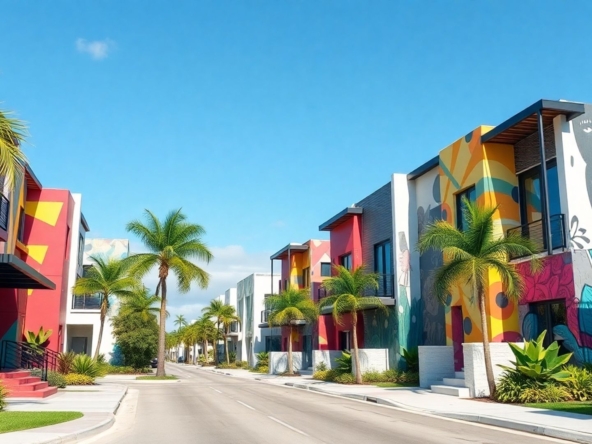 Colorful new construction homes in Wynwood, Miami.