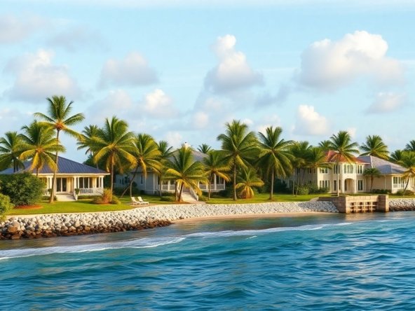 Coastal Florida homes with palm trees and ocean view.