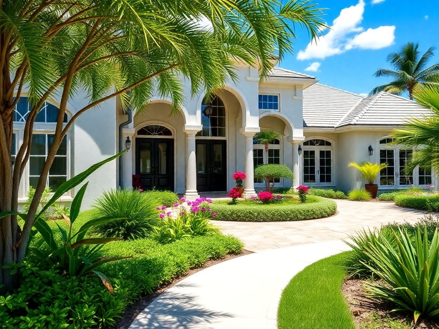 Florida home with lush garden and inviting architecture.