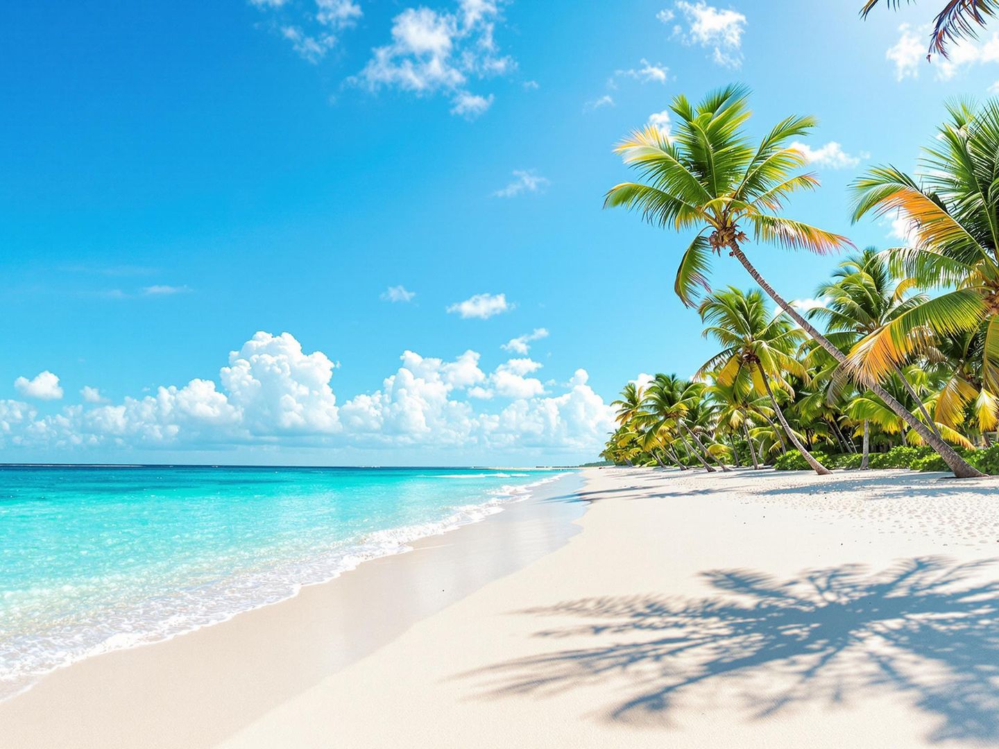 Sunny beach with clear blue water in Panama City Beach.